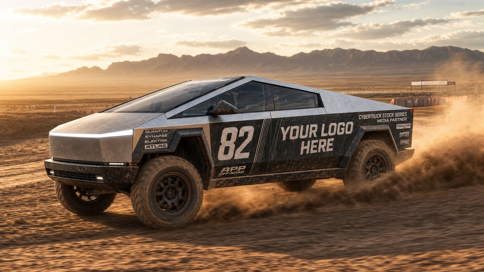 Cybertruck venue and media partner livery with your logo here on the truck